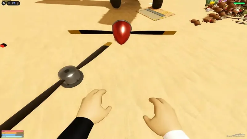 Spawned aircraft propellers and parts in the Sandbox desert