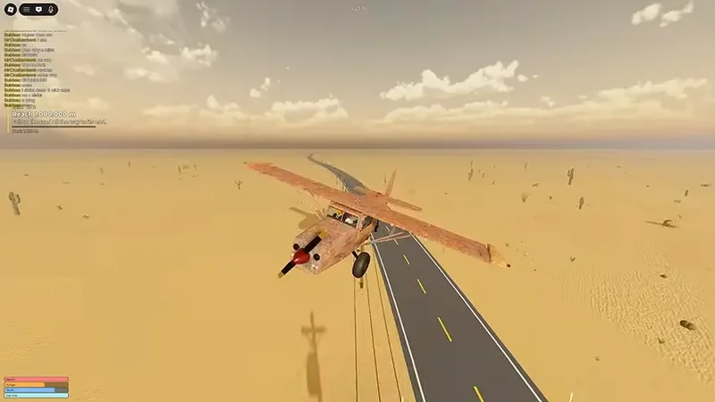 Aircraft flying above a desert road